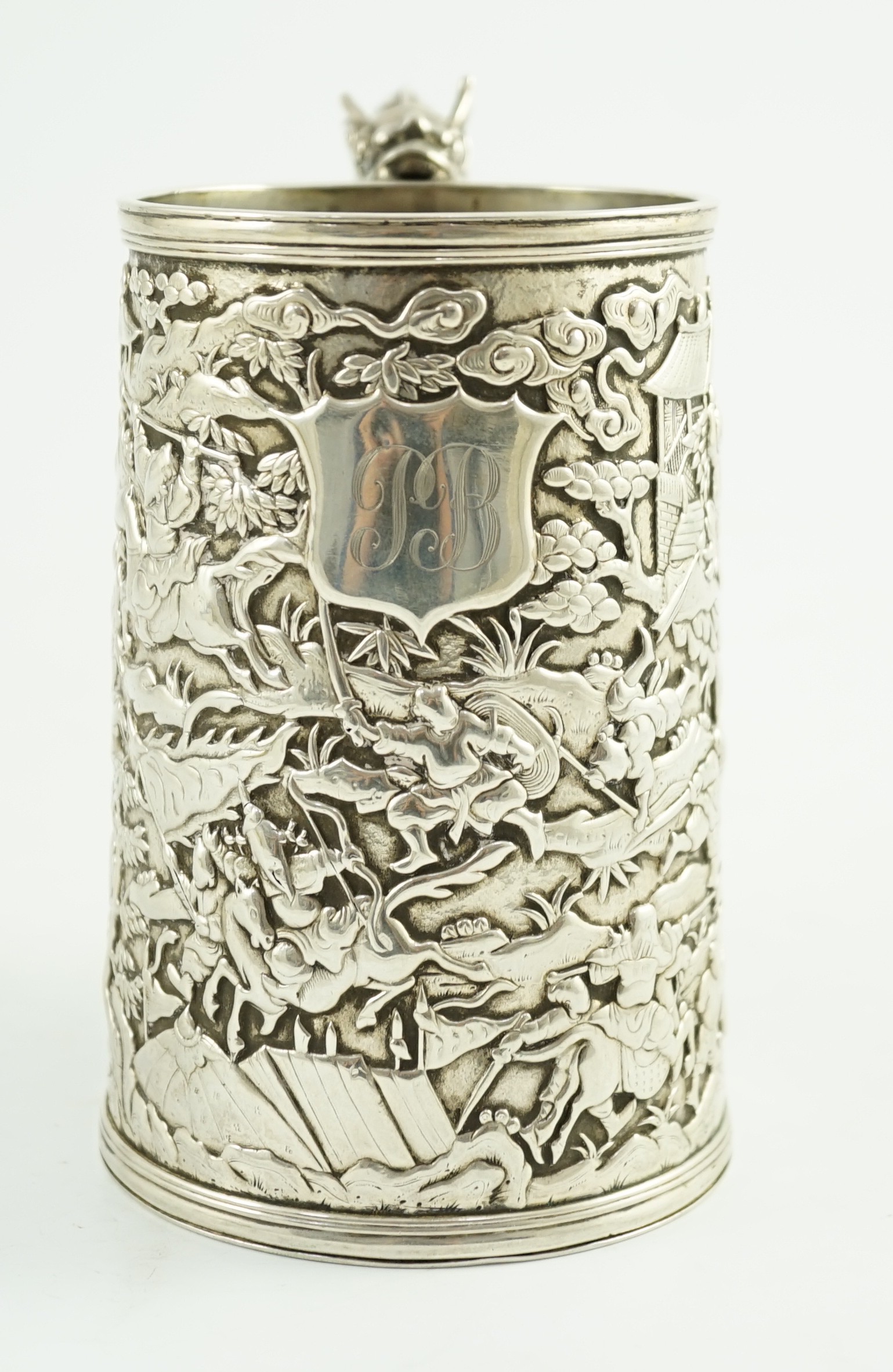 A late 19th century Chinese Export double skinned silver mug, by Leeching?